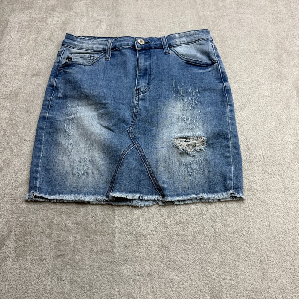 KanCan Denim Mini Skirt Womens 27 Blue Distressed Frayed Hem Summer Festival Y2K